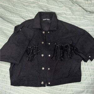Lane Bryant Black Jean Jacket with Beaded Fringe
